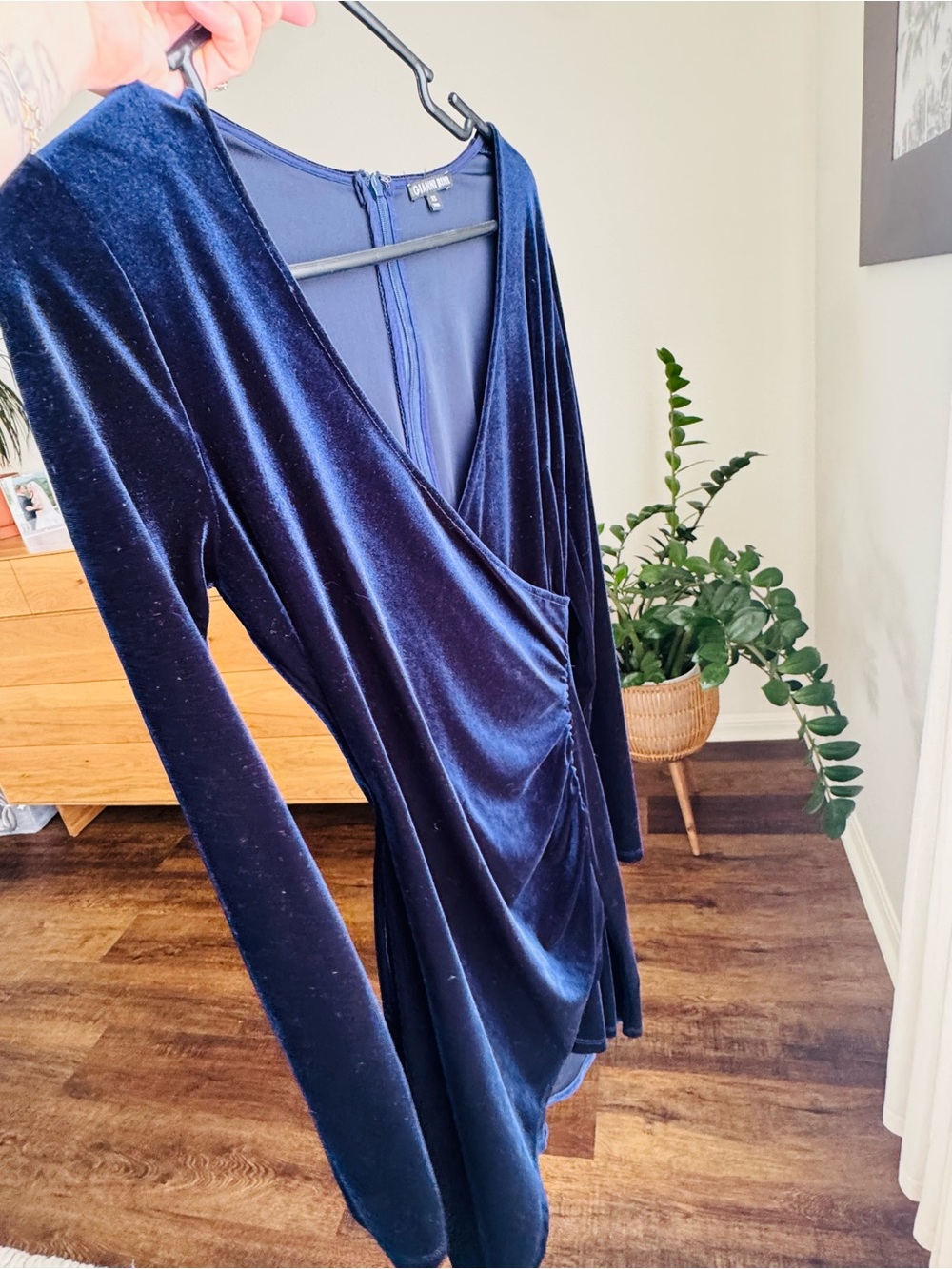 Gianni Bini Navy Velvet Long Sleeve Wrap-Style Dress